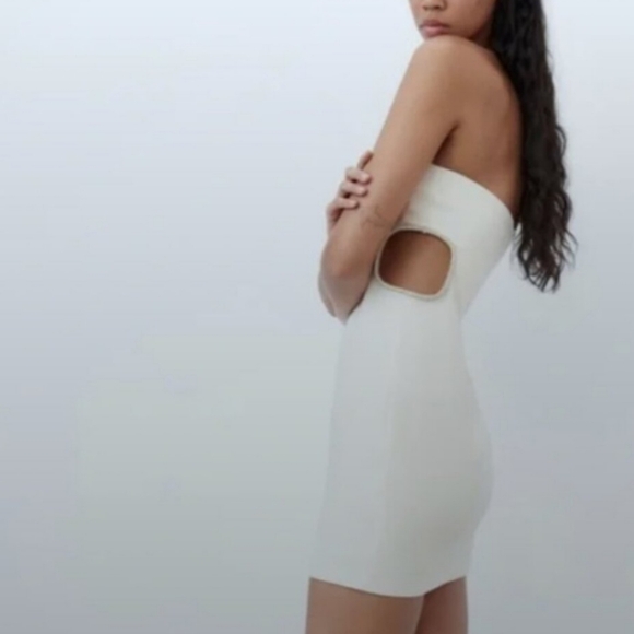 NWT Zara White Strapless Mini Dress with Rhinestone Cutout Detail, Size M - Picture 2 of 6